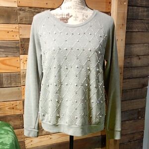 Forever 21 Light Sage Green Beaded Crew Neck Sweater